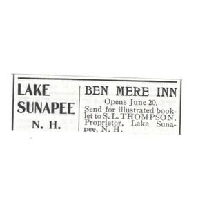 Ben Mere Inn SL Thompson Proprietor Lake Sunapee NH 1903 Magazine Ad SAG6-S17